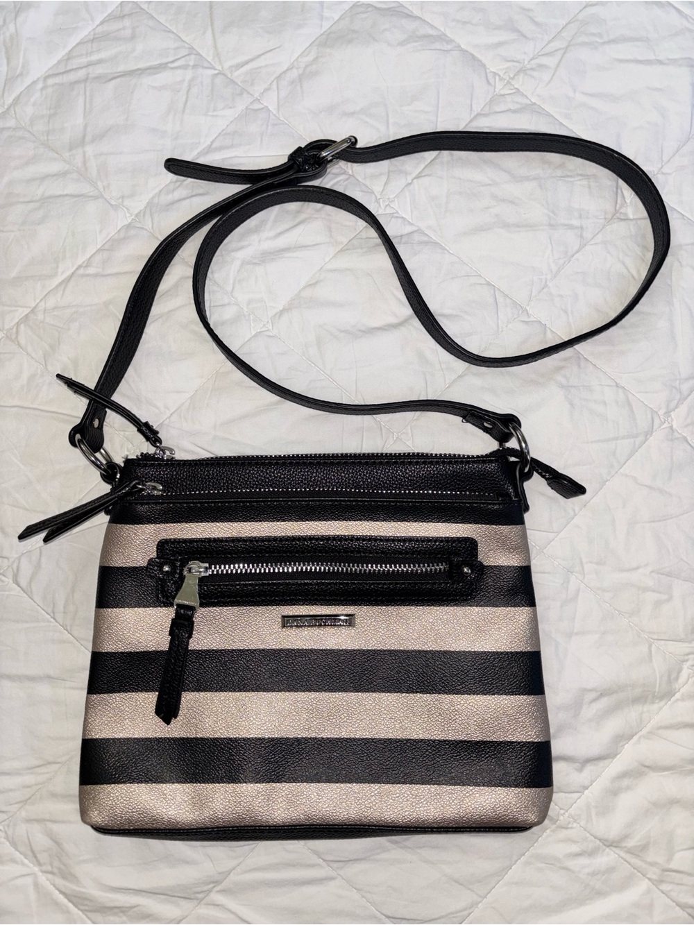 Dana Buchman Striped Crossbody Bag in Black and Golden Cream